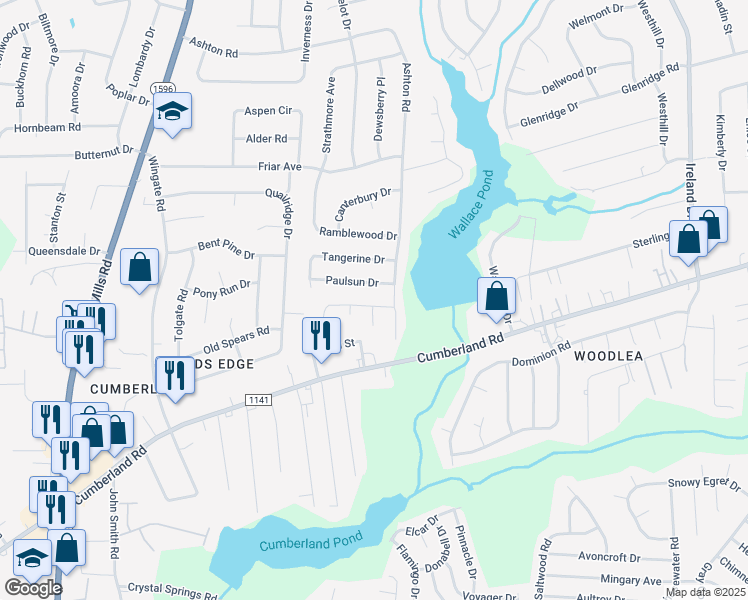 map of restaurants, bars, coffee shops, grocery stores, and more near 4918 Shimmer Drive in Fayetteville