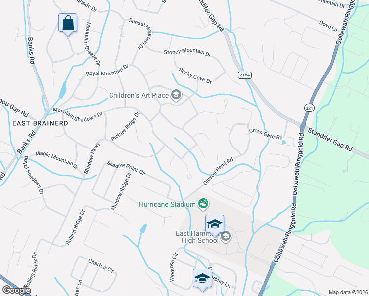 map of restaurants, bars, coffee shops, grocery stores, and more near 9514 Misty Mountain Road in Chattanooga