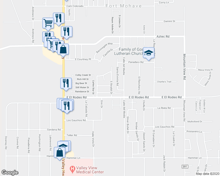 map of restaurants, bars, coffee shops, grocery stores, and more near 1672 Segovia Way in Fort Mohave