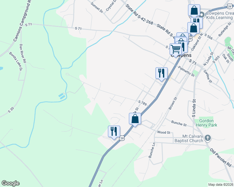 map of restaurants, bars, coffee shops, grocery stores, and more near 164 South 789 in Cowpens