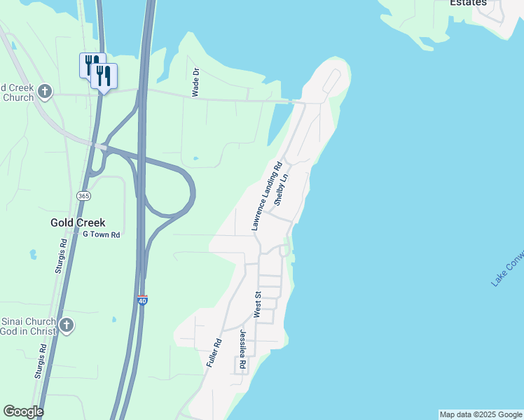 map of restaurants, bars, coffee shops, grocery stores, and more near 100 Lawrence Landing Road in Conway