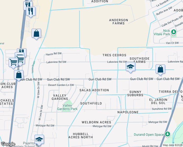 map of restaurants, bars, coffee shops, grocery stores, and more near 4300 Nicole Court Southwest in Albuquerque