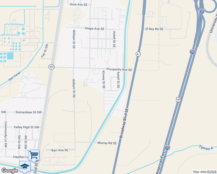 map of restaurants, bars, coffee shops, grocery stores, and more near 4616 Clay Street Southeast in Albuquerque