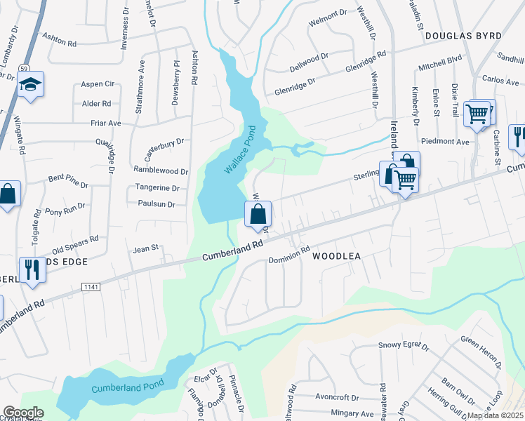 map of restaurants, bars, coffee shops, grocery stores, and more near 4401 Wavetree Drive in Fayetteville