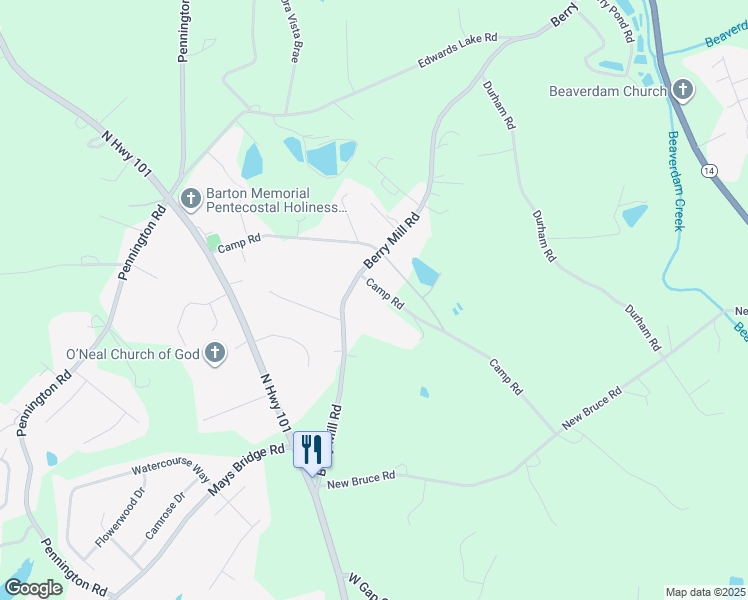 map of restaurants, bars, coffee shops, grocery stores, and more near 3791 Camp Road in Greer