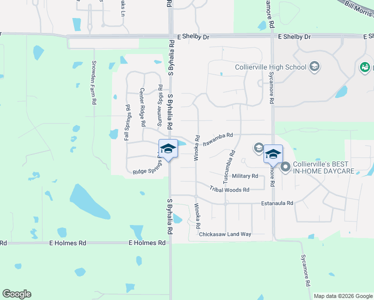 map of restaurants, bars, coffee shops, grocery stores, and more near 536 Township Cove in Collierville