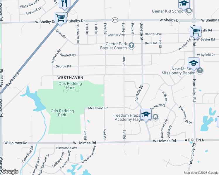map of restaurants, bars, coffee shops, grocery stores, and more near 4958 Ford Road in Memphis