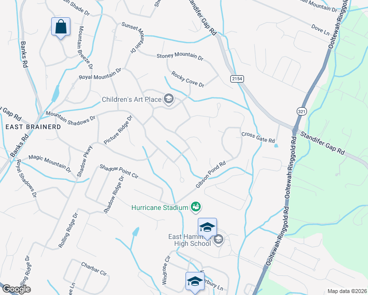 map of restaurants, bars, coffee shops, grocery stores, and more near 9514 Misty Mountain Road in Chattanooga