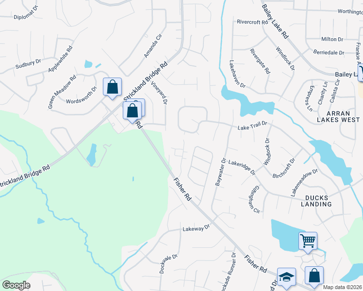 map of restaurants, bars, coffee shops, grocery stores, and more near 2511 Gardner Park Drive in Fayetteville