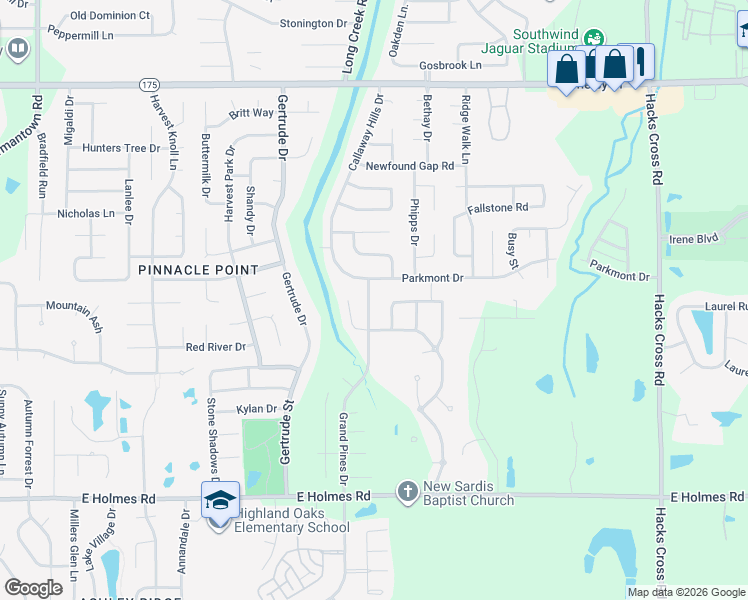 map of restaurants, bars, coffee shops, grocery stores, and more near 4952 Grand Pines Drive in Memphis
