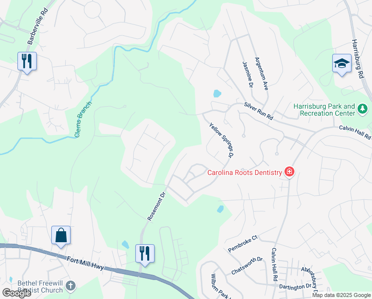 map of restaurants, bars, coffee shops, grocery stores, and more near 1487 Rosemont Drive in Indian Land