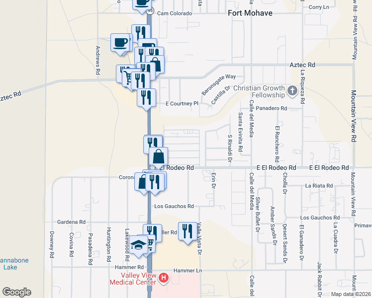 map of restaurants, bars, coffee shops, grocery stores, and more near 1545 East El Rodeo Road in Fort Mohave