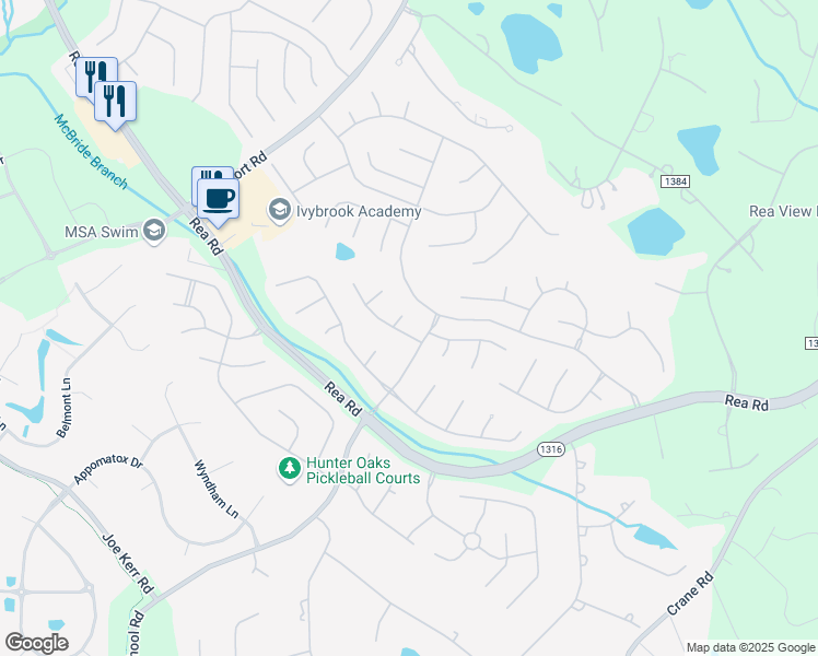 map of restaurants, bars, coffee shops, grocery stores, and more near 1003 Staghorn Lane in Waxhaw