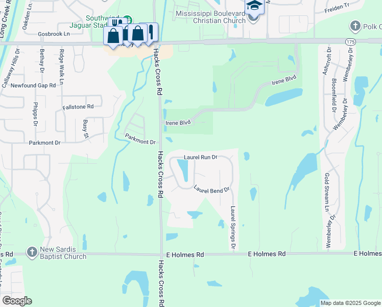 map of restaurants, bars, coffee shops, grocery stores, and more near 8100 Laurel Run Drive in Memphis