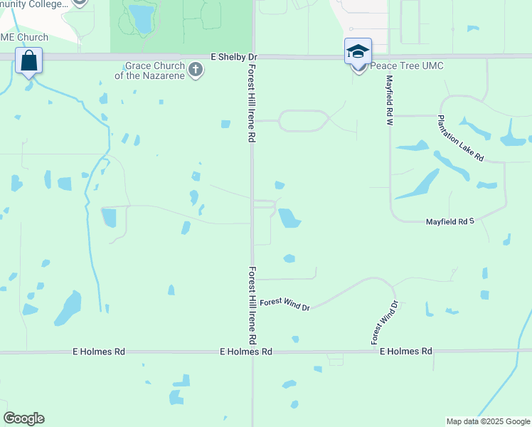 map of restaurants, bars, coffee shops, grocery stores, and more near 4958 Forest Hill Irene Road in Memphis