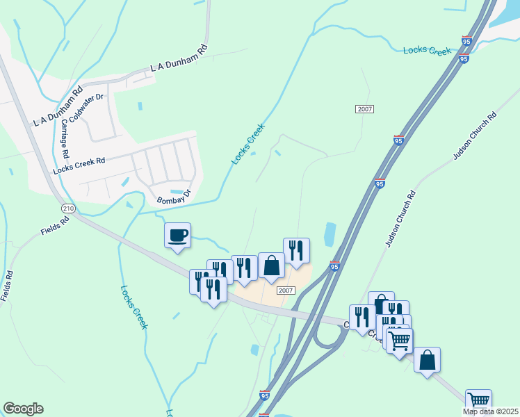 map of restaurants, bars, coffee shops, grocery stores, and more near 2500 Odom Farm Road in Fayetteville
