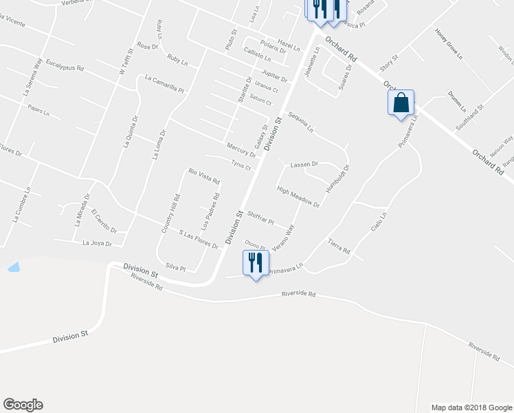 map of restaurants, bars, coffee shops, grocery stores, and more near 525 Shiffrar Place in Nipomo