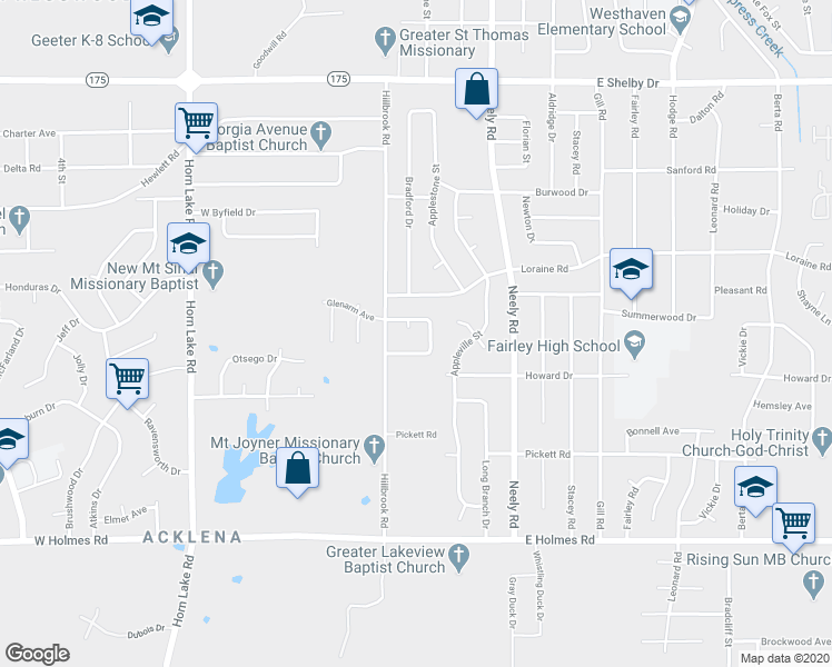 map of restaurants, bars, coffee shops, grocery stores, and more near 4958 Glenarm Cove in Memphis
