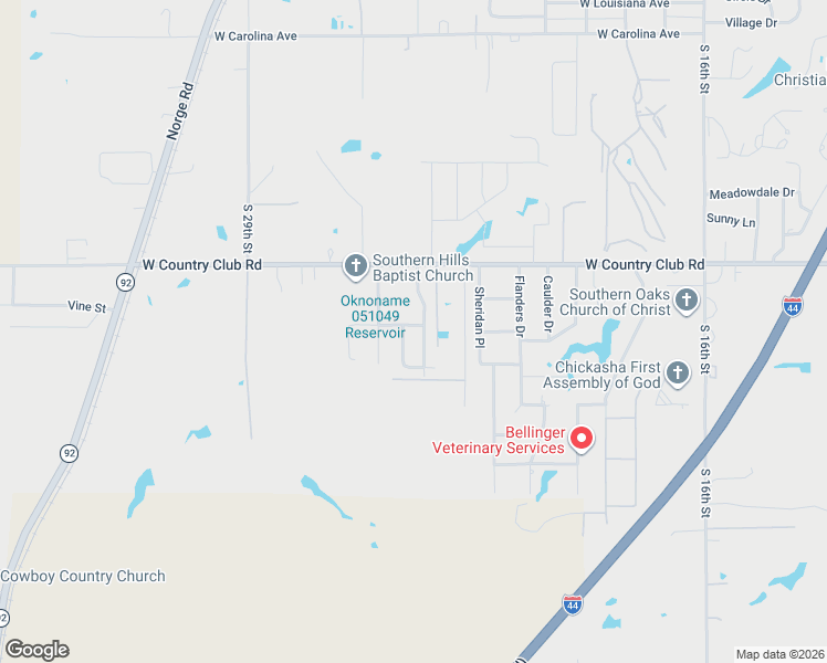 map of restaurants, bars, coffee shops, grocery stores, and more near 2301 Farris Place in Chickasha