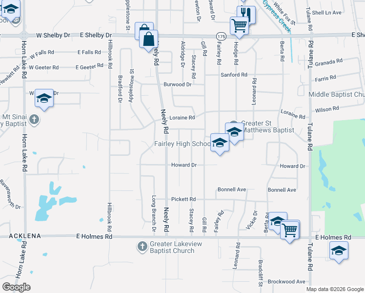 map of restaurants, bars, coffee shops, grocery stores, and more near 4963 Stacey Road in Memphis