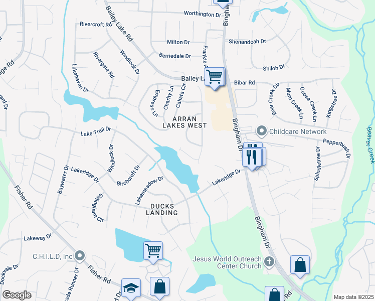 map of restaurants, bars, coffee shops, grocery stores, and more near 2818 Norcliff Drive in Fayetteville