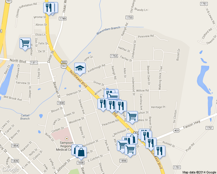 map of restaurants, bars, coffee shops, grocery stores, and more near 202 Grove Street in Clinton