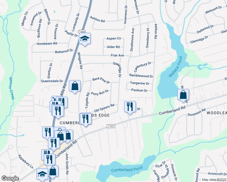 map of restaurants, bars, coffee shops, grocery stores, and more near 2213 Kingsberry Lane in Fayetteville