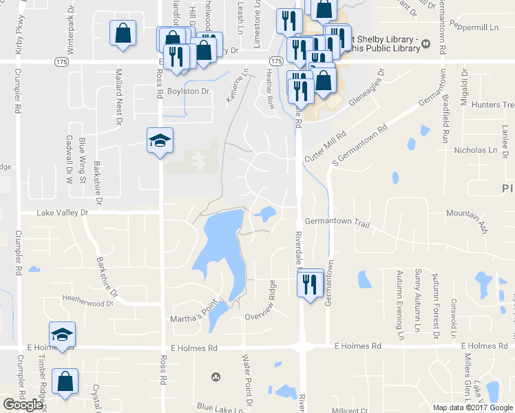 map of restaurants, bars, coffee shops, grocery stores, and more near 4956 Arbor Lake Drive in Memphis