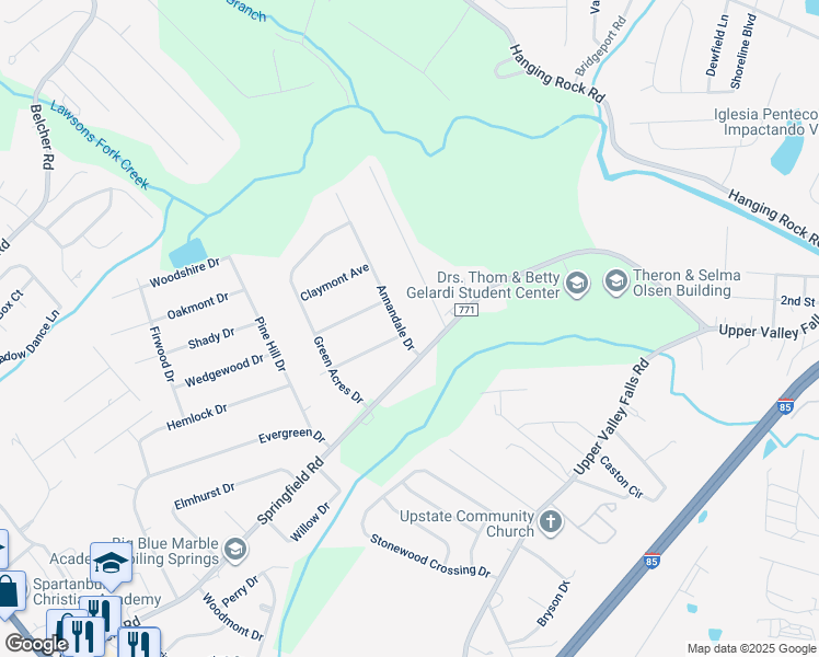 map of restaurants, bars, coffee shops, grocery stores, and more near 4 Annandale Drive in Boiling Springs