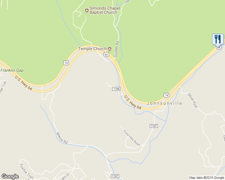 map of restaurants, bars, coffee shops, grocery stores, and more near 44 Forrister Road in Murphy