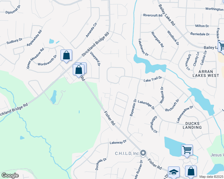 map of restaurants, bars, coffee shops, grocery stores, and more near 2509 Gardner Park Drive in Fayetteville