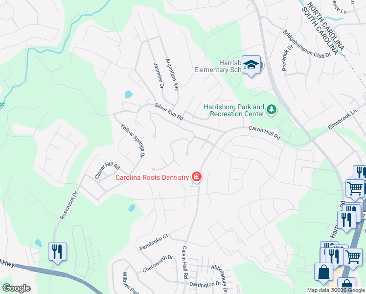 map of restaurants, bars, coffee shops, grocery stores, and more near 3025 Hiddenbrook Way in Indian Land
