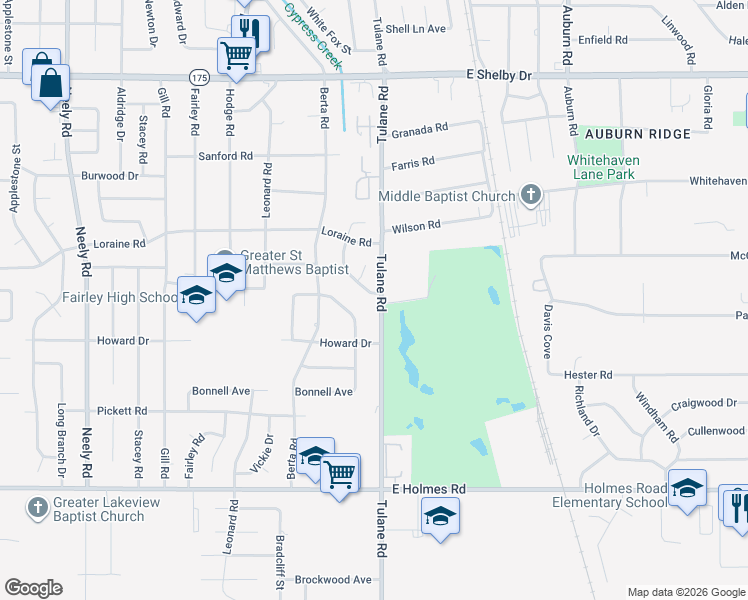 map of restaurants, bars, coffee shops, grocery stores, and more near 4959 Shayne Lane in Memphis
