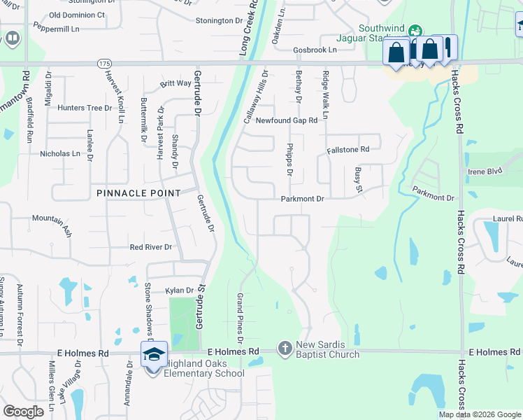 map of restaurants, bars, coffee shops, grocery stores, and more near 4952 Grand Pines Drive in Memphis