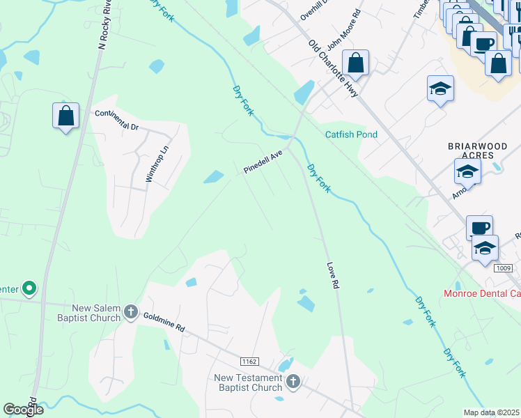 map of restaurants, bars, coffee shops, grocery stores, and more near 1709a Virginia Street in Monroe