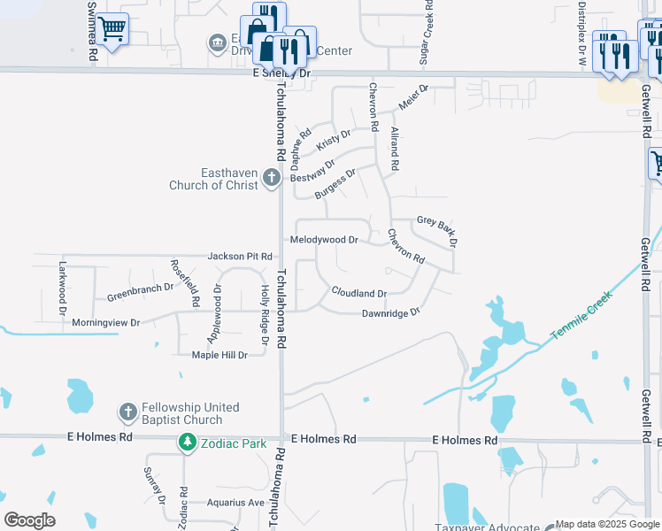map of restaurants, bars, coffee shops, grocery stores, and more near 4953 Shelter Cove in Memphis