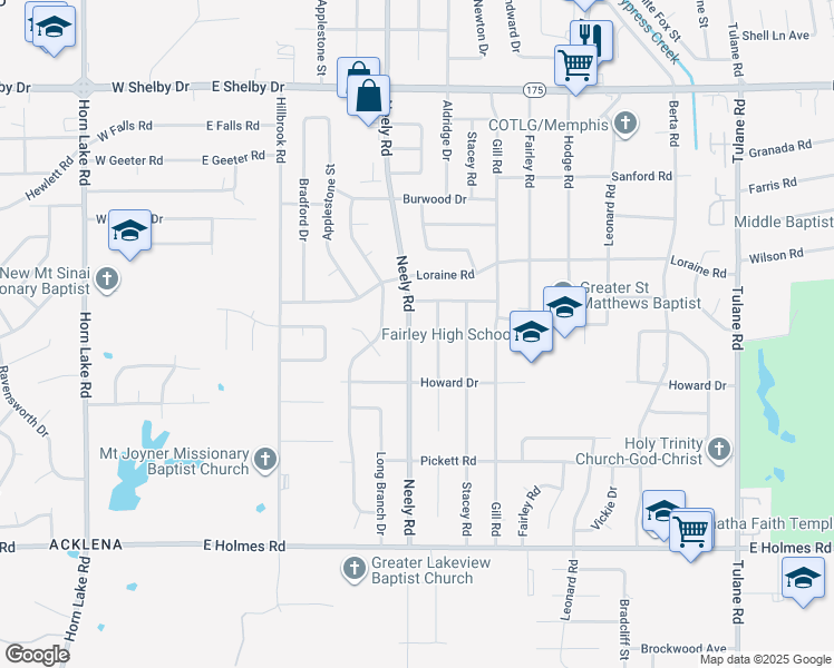 map of restaurants, bars, coffee shops, grocery stores, and more near 4968 Neely Road in Memphis
