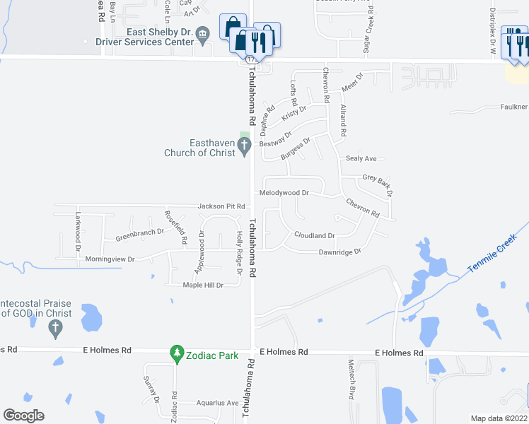 map of restaurants, bars, coffee shops, grocery stores, and more near 3316 Tradewind Terrace in Memphis