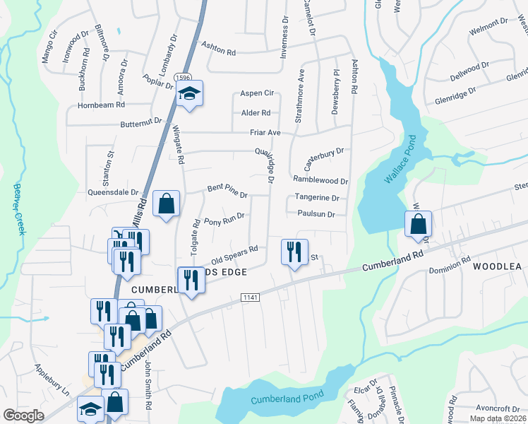map of restaurants, bars, coffee shops, grocery stores, and more near 2213 Kingsberry Lane in Fayetteville