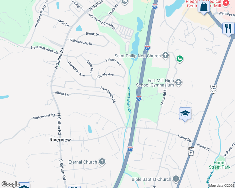 map of restaurants, bars, coffee shops, grocery stores, and more near 1529 Nichole Lane in Fort Mill