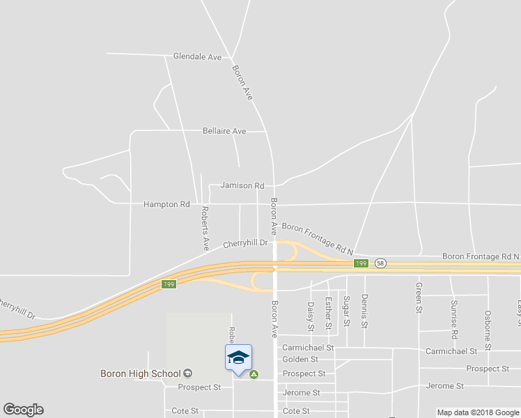 map of restaurants, bars, coffee shops, grocery stores, and more near 26950 Hampton Road in Boron