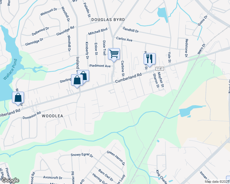 map of restaurants, bars, coffee shops, grocery stores, and more near Upchurch Drive in Fayetteville
