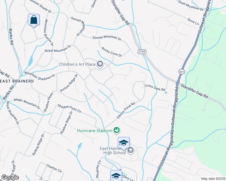 map of restaurants, bars, coffee shops, grocery stores, and more near 9514 Misty Mountain Road in Chattanooga