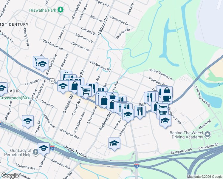 map of restaurants, bars, coffee shops, grocery stores, and more near 207 Tacoa Avenue in Chattanooga
