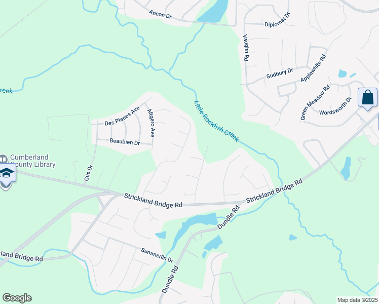 map of restaurants, bars, coffee shops, grocery stores, and more near 6805 Tanager Court in Fayetteville
