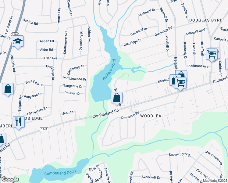map of restaurants, bars, coffee shops, grocery stores, and more near 4340 Wavetree Drive in Fayetteville