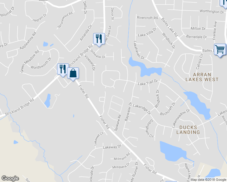 map of restaurants, bars, coffee shops, grocery stores, and more near 6195 Lakemoore Place in Fayetteville