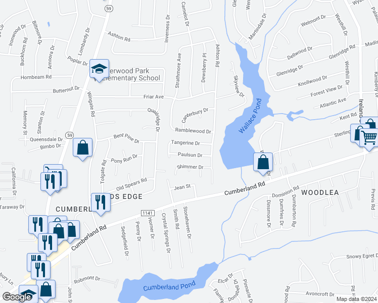 map of restaurants, bars, coffee shops, grocery stores, and more near 4934 Paulsun Drive in Fayetteville