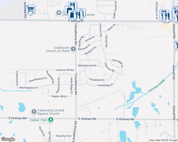 map of restaurants, bars, coffee shops, grocery stores, and more near 4957 Shelter Cove in Memphis