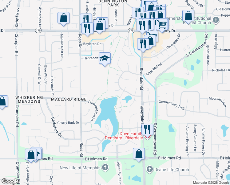 map of restaurants, bars, coffee shops, grocery stores, and more near 6849 Stone Gap Cove in Memphis